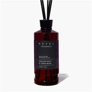 NEFÉL FRAGRANCE DRAGON FRUIT & TONKA BEAN REED DIFFUSER 480 ml - Dyfuzor zapachowy z patyczkami, zapach smoczy owoc i tonka 