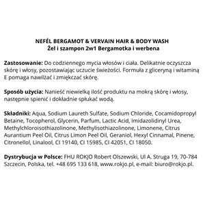 NEFÉL HAIR & BODY WASH BERGAMOT & VERVAIN 480 ml - Żel i szampon 2w1 Bergamotka i werbena  - zdjęcie 5